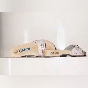 Ganni x Dr. Scholl's Wooden Clog Sandals Size 8 Natural Pink Floral Retro 60s